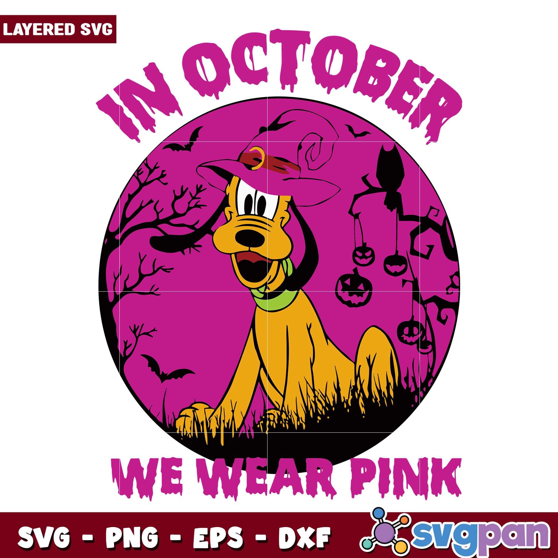 Pluto in octobetr we wear pink svg, halloween horror nights svg, spirit halloween svg
