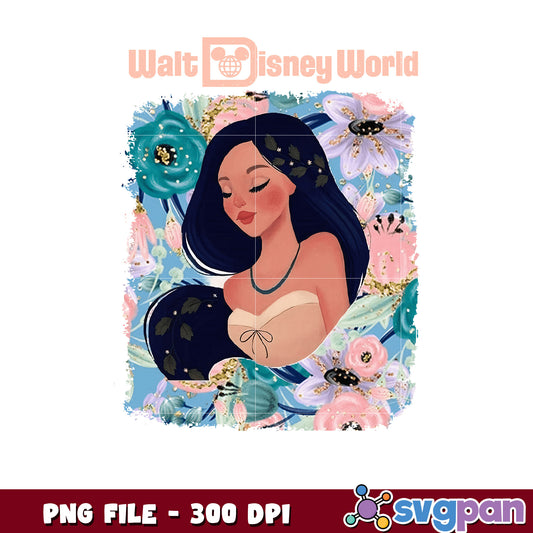 Pocahontas Disney World PNG Floral Sublimation