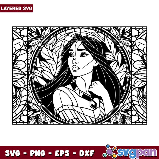 Pocahontas SVG Art Deco Coloring Page
