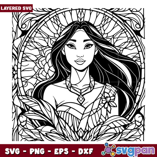 Pocahontas SVG Coloring Page Mandala Art
