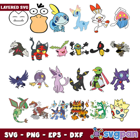 Pokemon SVG Bundle Layered PNG EPS DXF