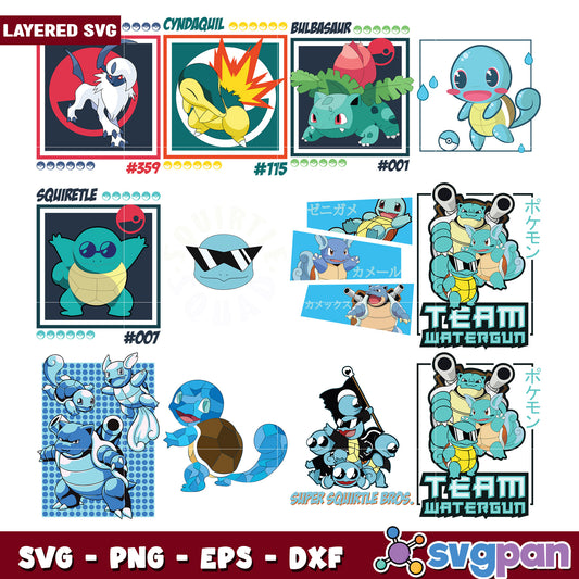 Pokemon SVG Bundle Squirtle, Bulbasaur More