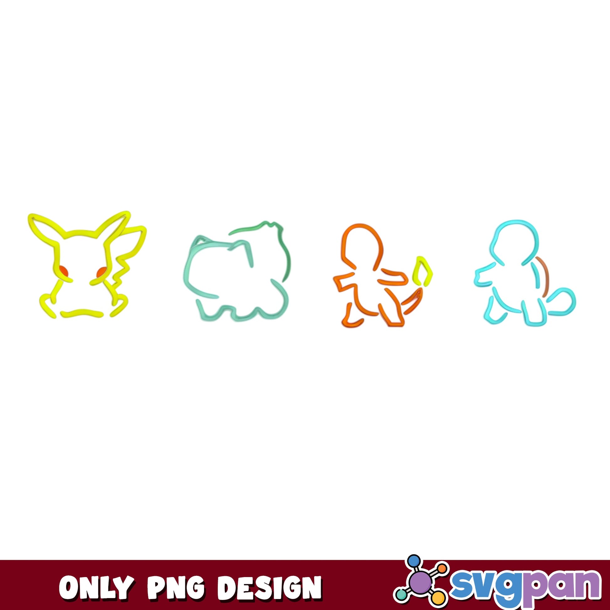 Pokemon Outline PNG Bundle, Pikachu Bulbasaur Charmander PNG, Squirtle PNG