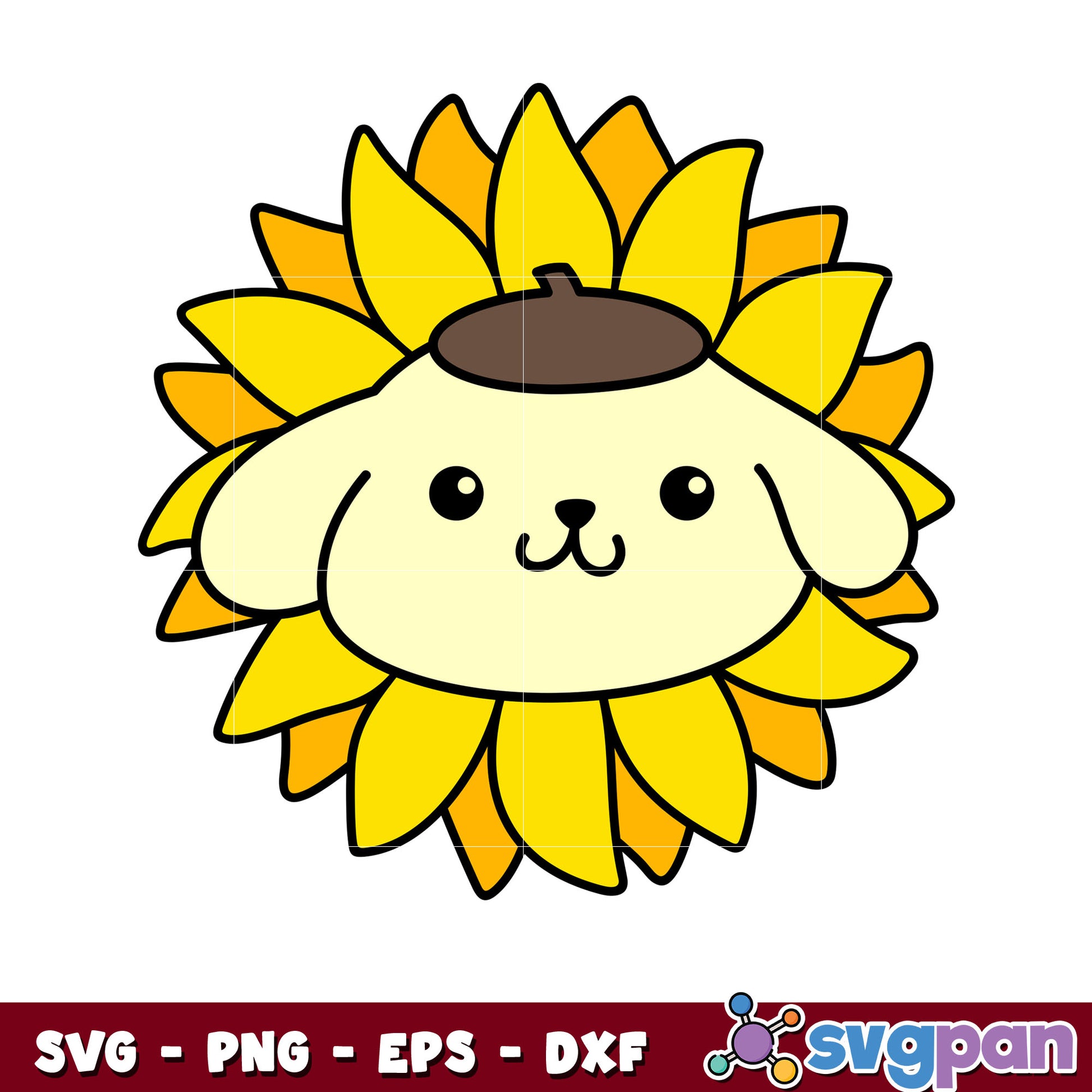 Pompompurin face sunflower svg, pompompurin​ svg, sanrio cartoon​ svg