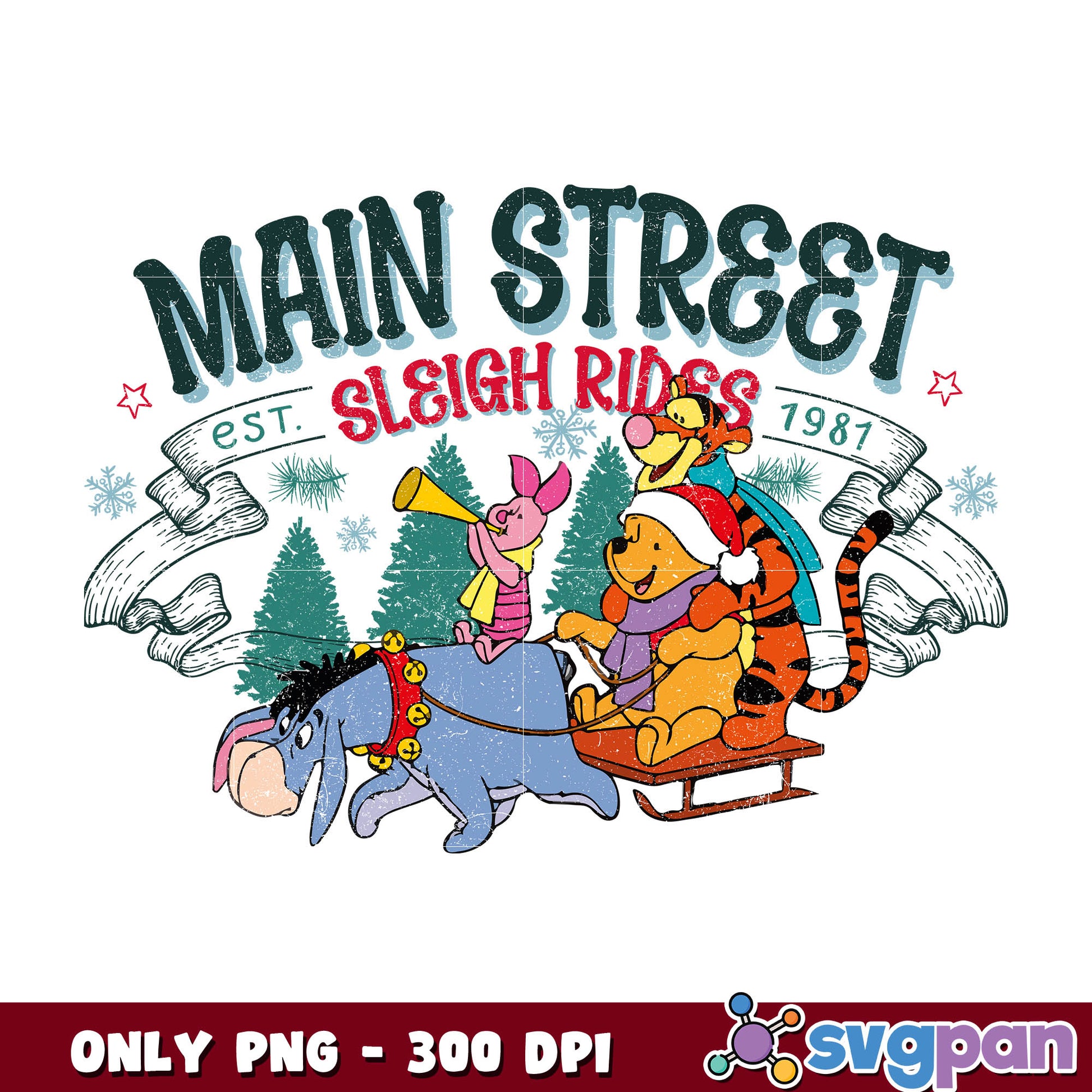 Pooh Main Street Sleigh Rides christmas png