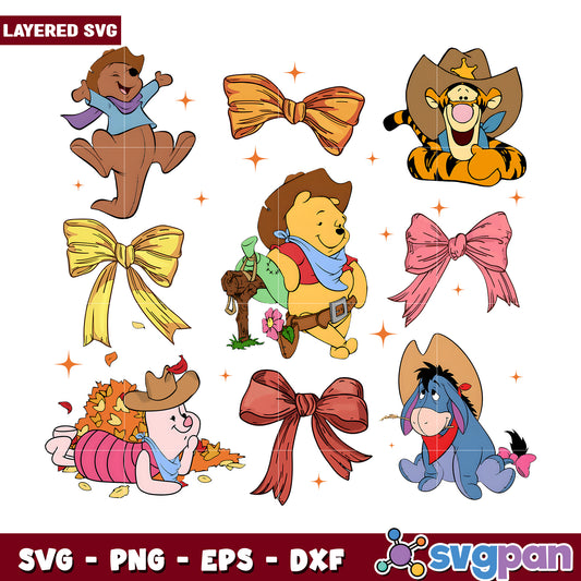 Pooh and friends png, spooky hallowen png, halloween characters png