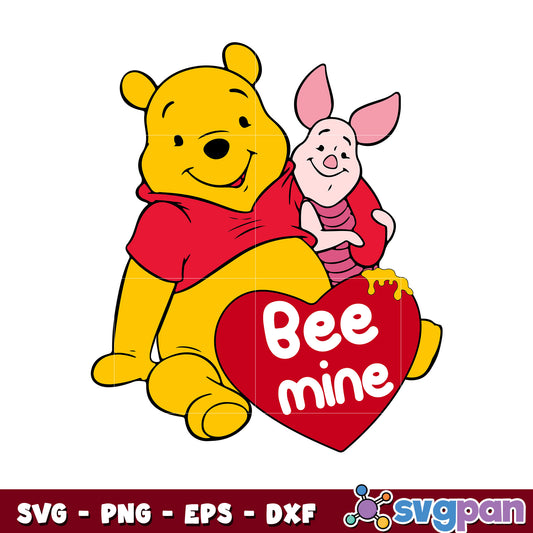 Pooh and piglet be mine svg, pooh valentine​ svg, winnie the pooh valentine​ svg