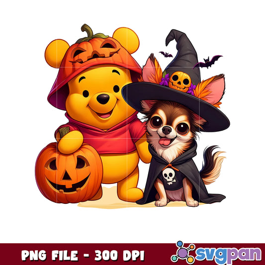 Pooh bear and chihuahua png, halloween characters png, halloween png