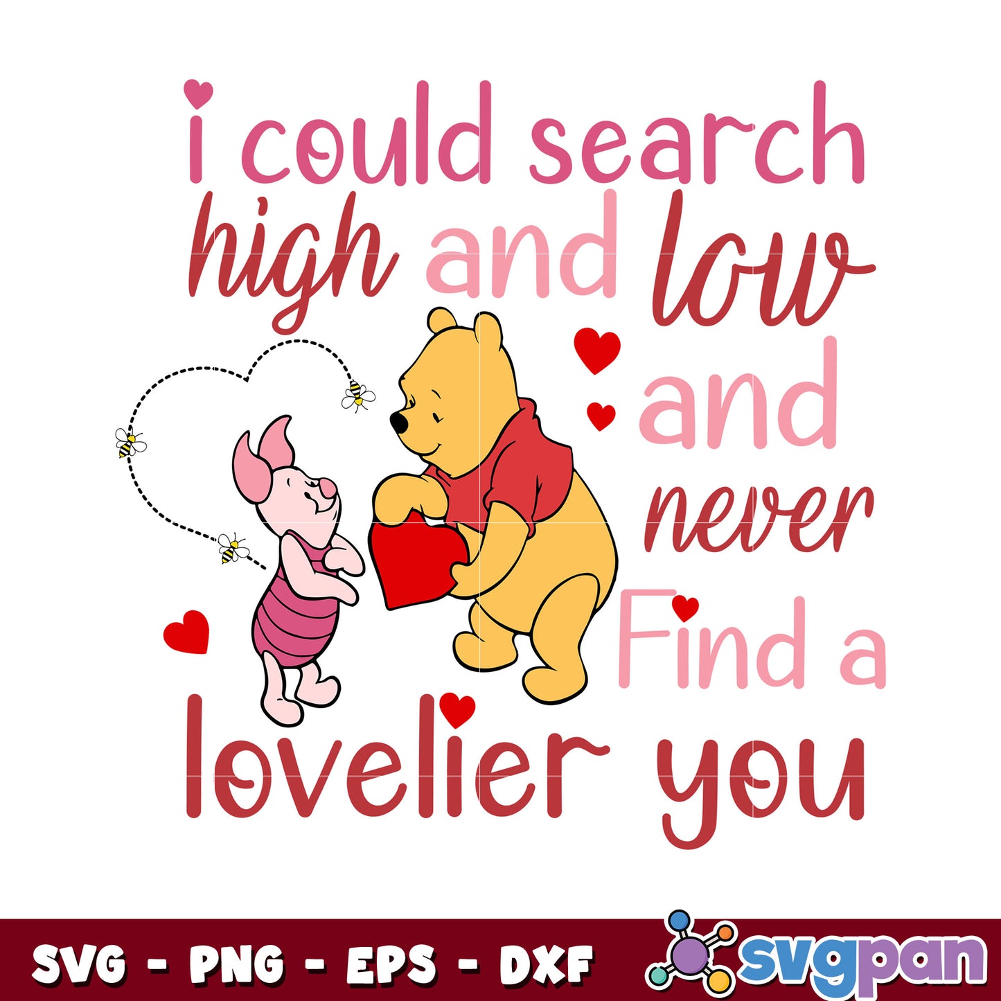 Pooh bear and piglet svg, pooh valentine​ svg, winnie the pooh valentine​ svg