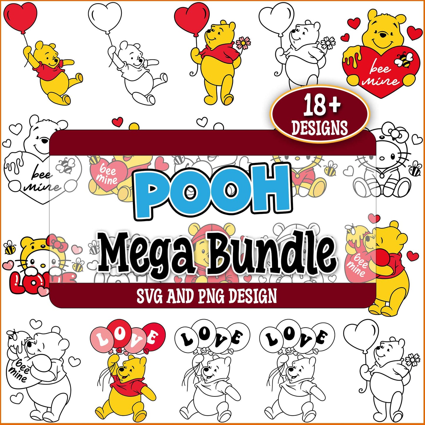 Pooh bee mine love svg bundle