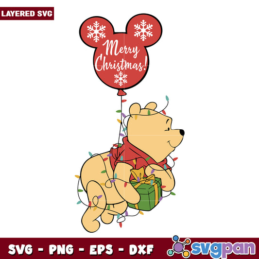 Pooh christmas balloon svg, disney christmas svg, disney cartoon​ svg