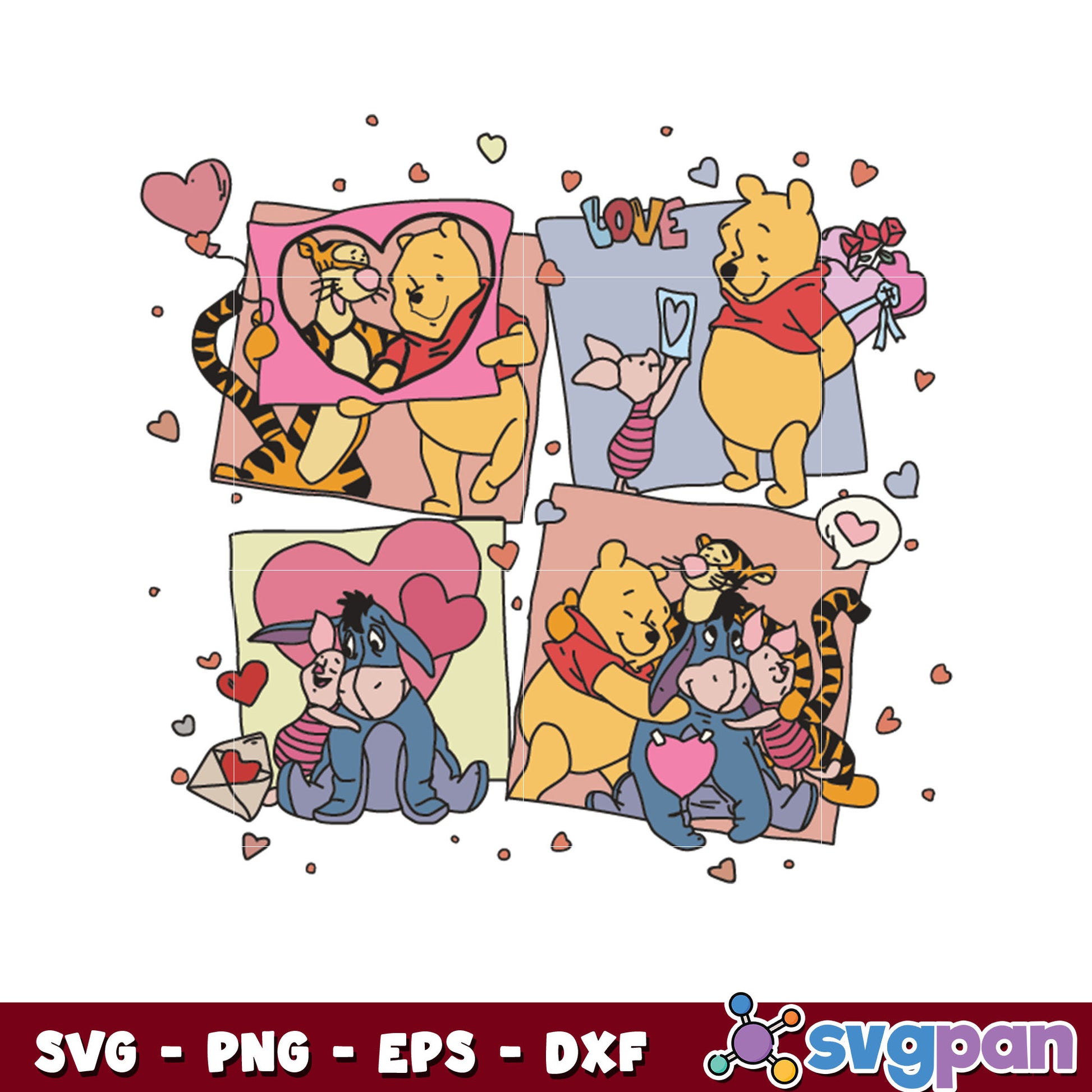 Pooh friends happy valentines svg, winnie the pooh svg, pooh valentine​ svg