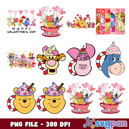 Pooh happy valentine png bundle