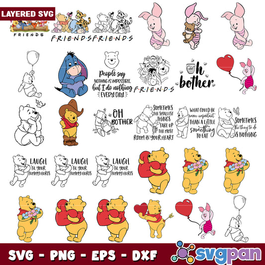 Pooh love quotes svg bundle