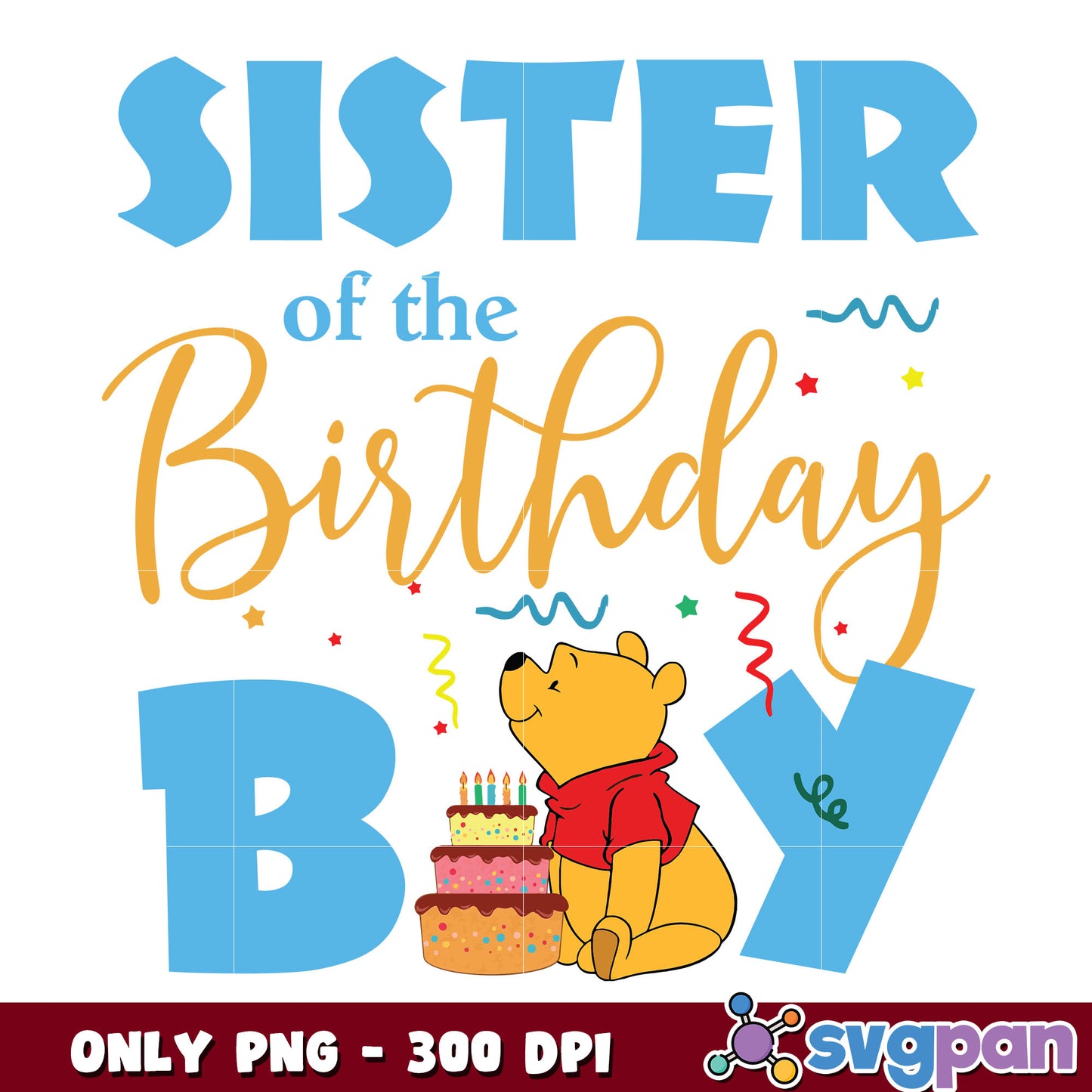 Pooh sister birthday boy png, winnie the pooh birthday png