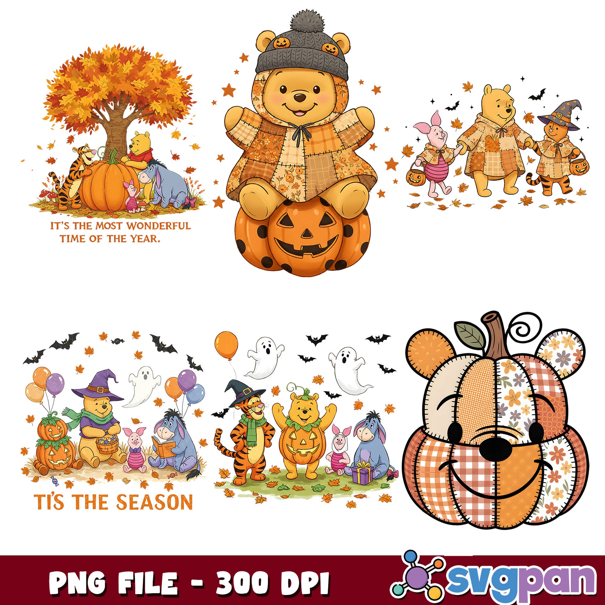 Pooh tis the season png bundle