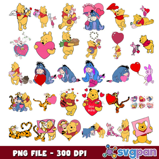 Pooh valentine design png bundle