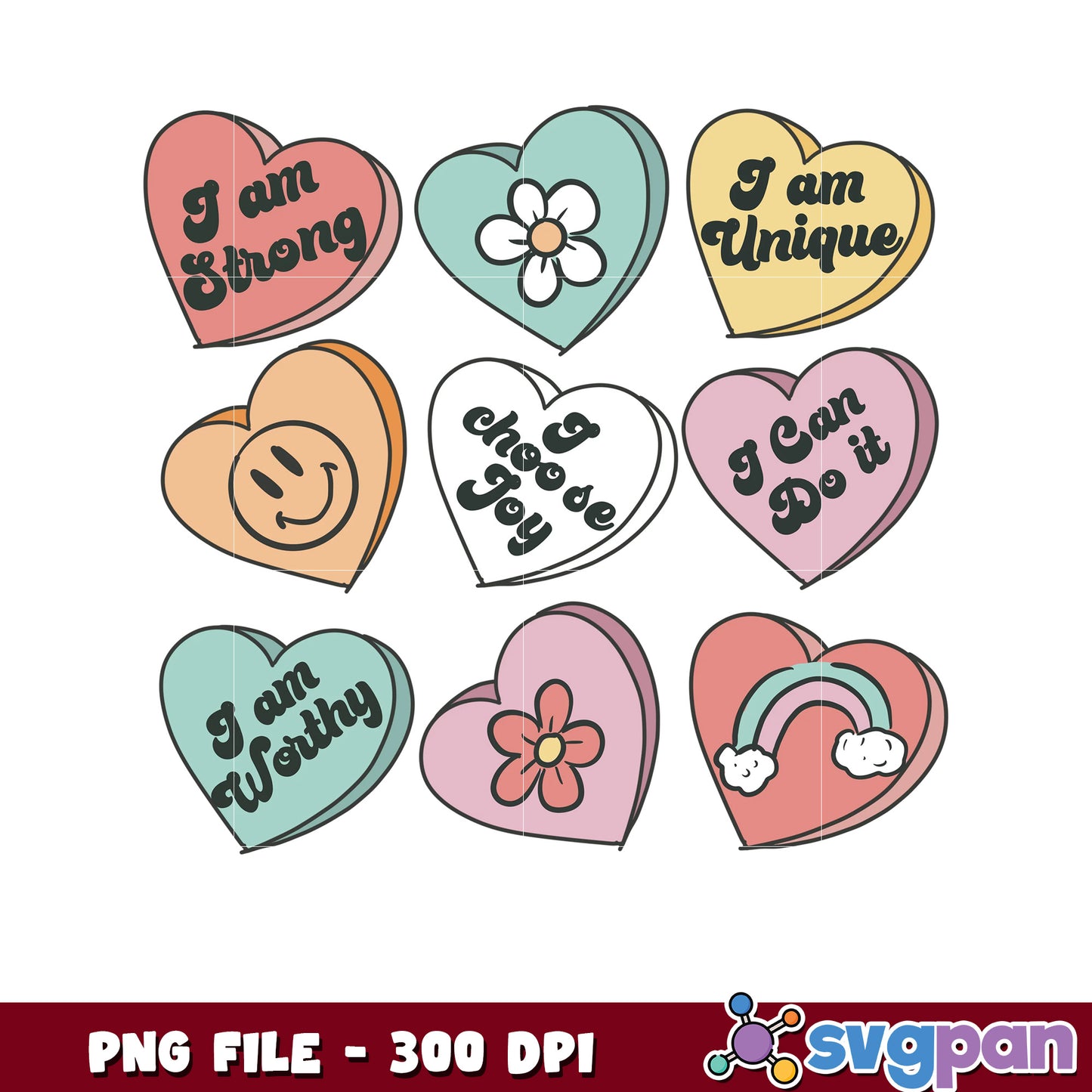 Positive Affirmation Heart PNG Set