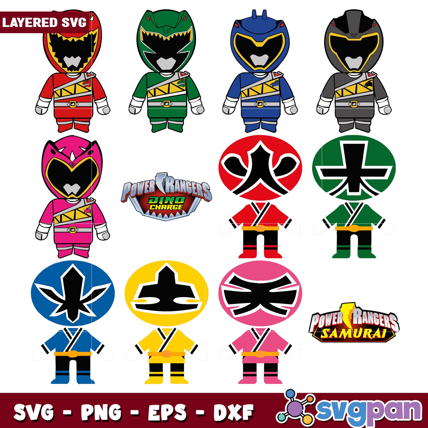 Power Rangers SVG Bundle Dino Charge & Samurai