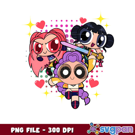 Power puffs huntrix png, huntrix demon hunter png, netflix cartoon png
