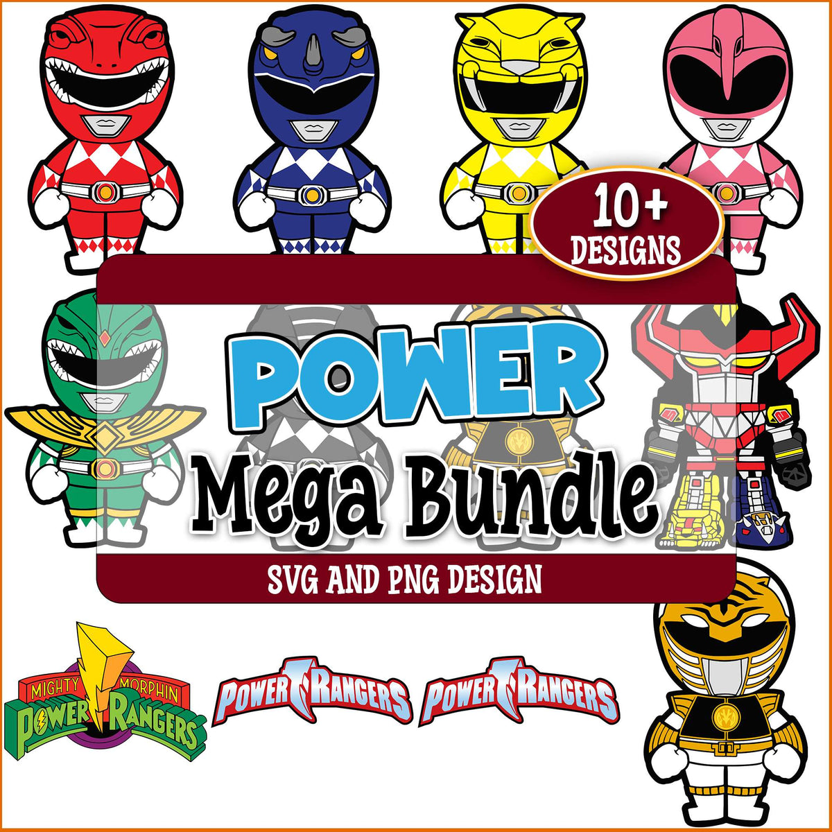 Power Ranger Cartoon Chibi Power rangers chibi svg bundle, power rangers svg, power rangers dino ...