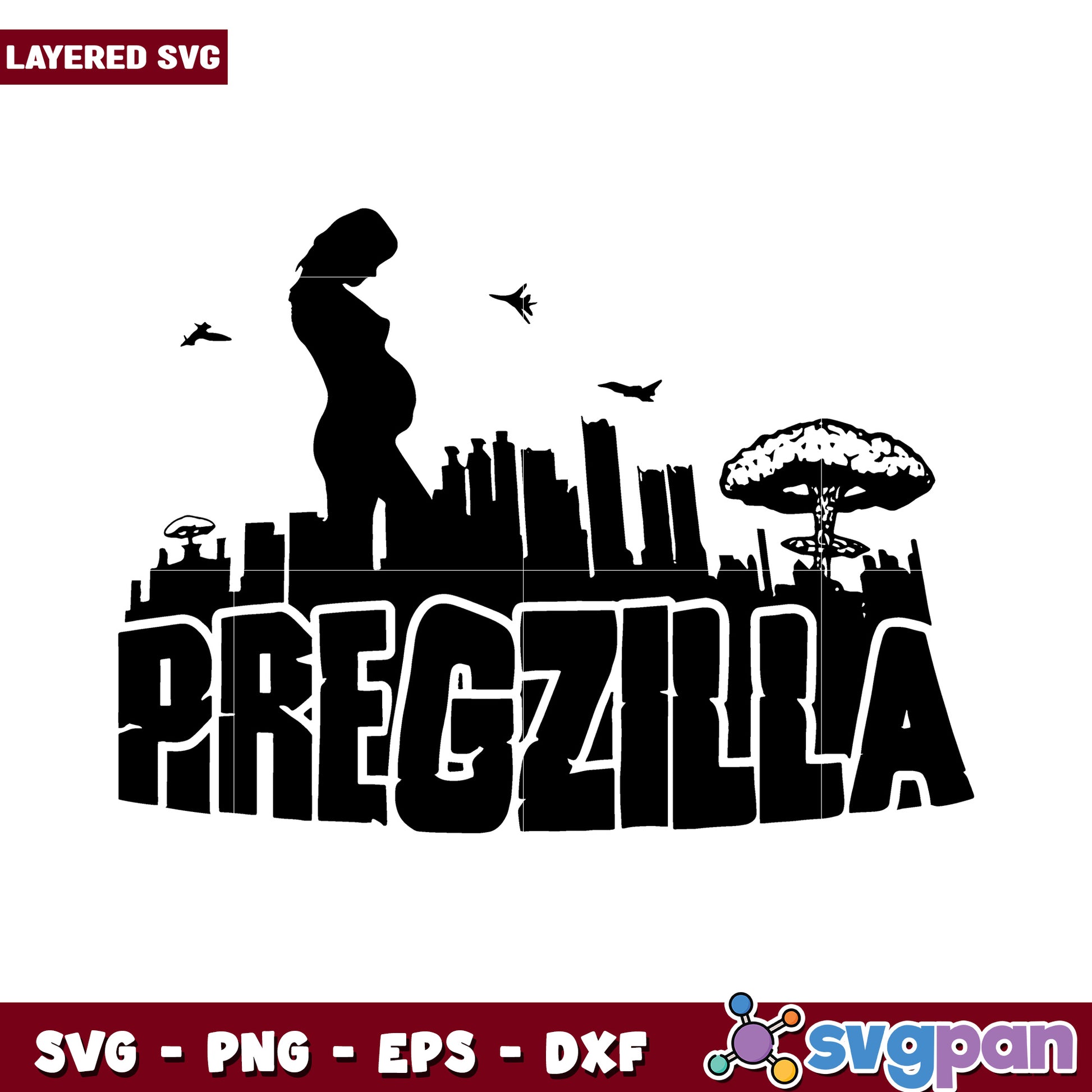 Pregzilla graphic design for creative projects, unique layered SVG art