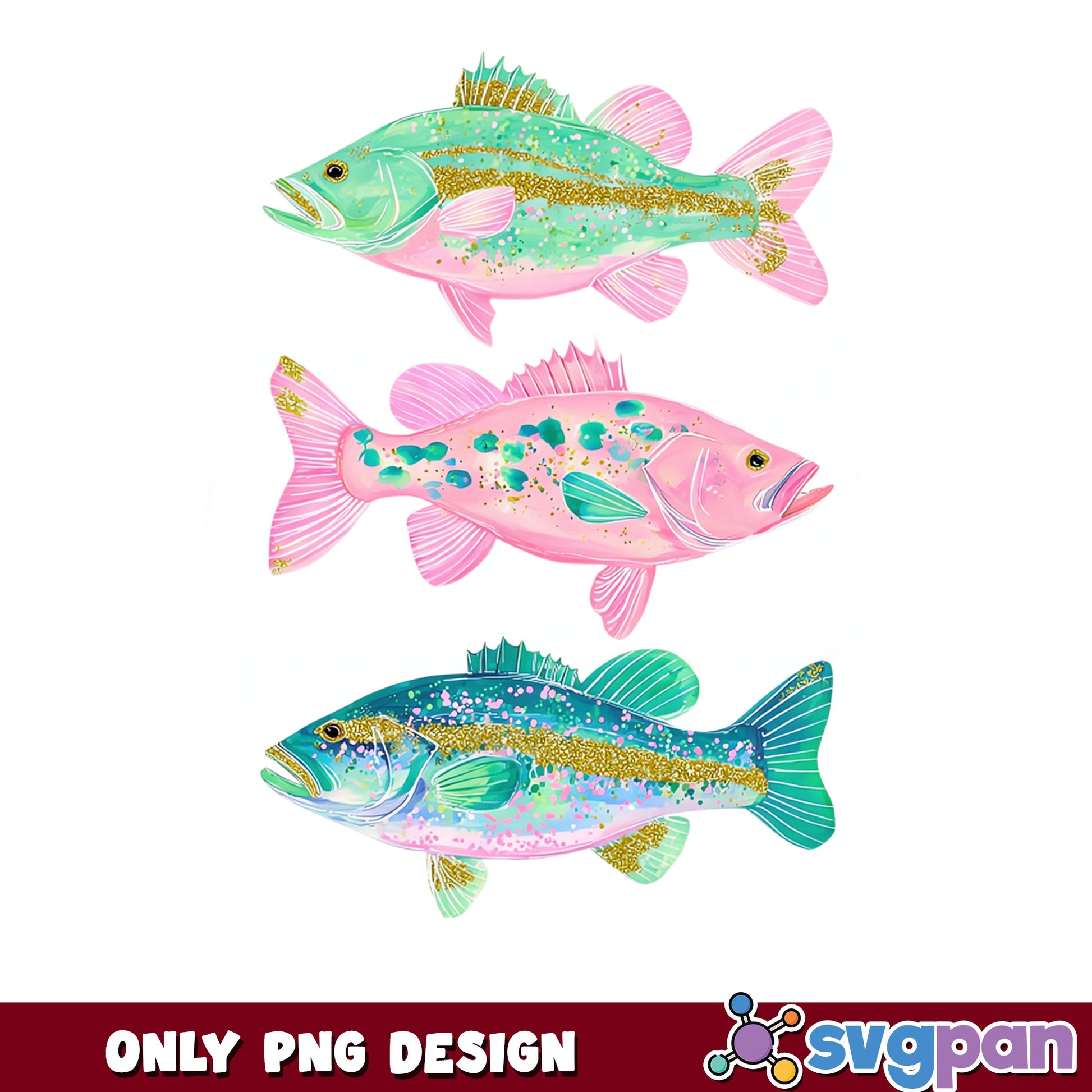 Preppy Bass Fish PNG, Glitter Fishing Clipart, Bass Fish PNG