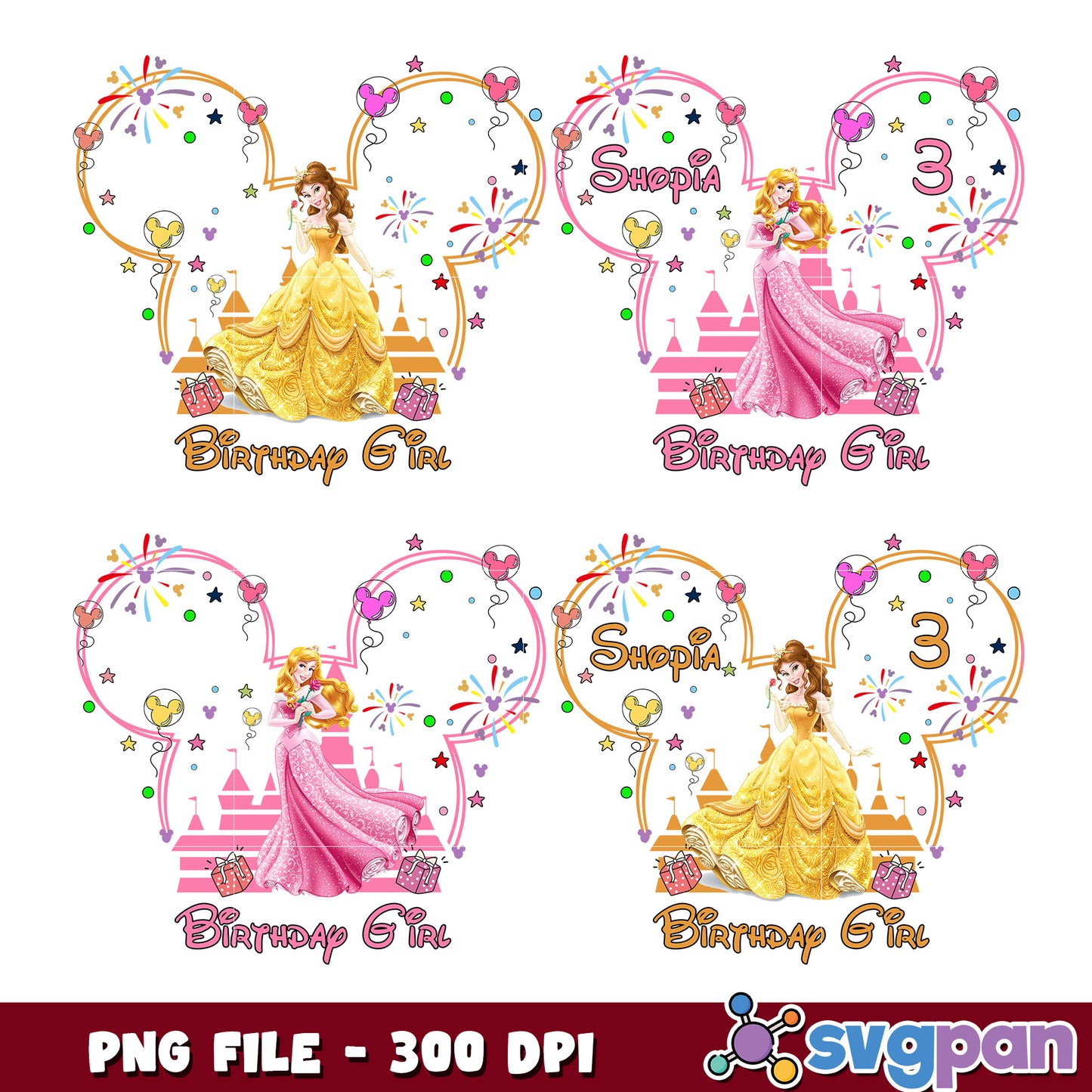 Princess Belle Birthday Girl PNG Bundle