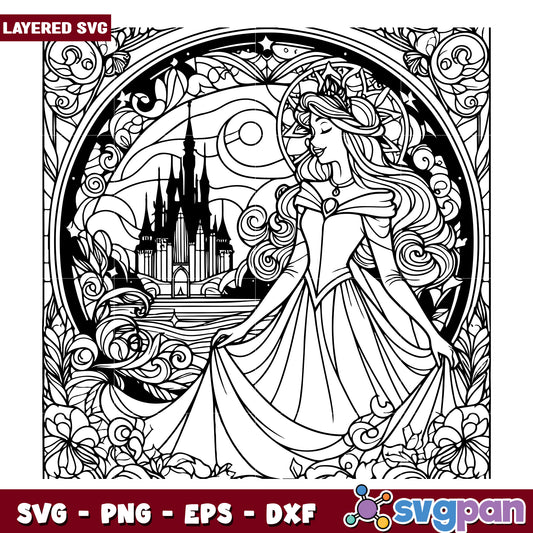 Princess Castle Coloring Page SVG