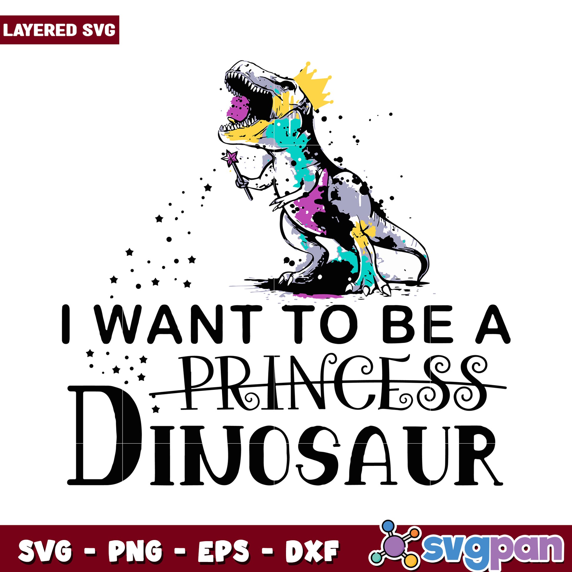 Princess Dinosaur SVG Design for Kids, Fun and Colorful Artwork