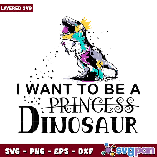 Princess Dinosaur SVG Design for Kids, Fun and Colorful Artwork