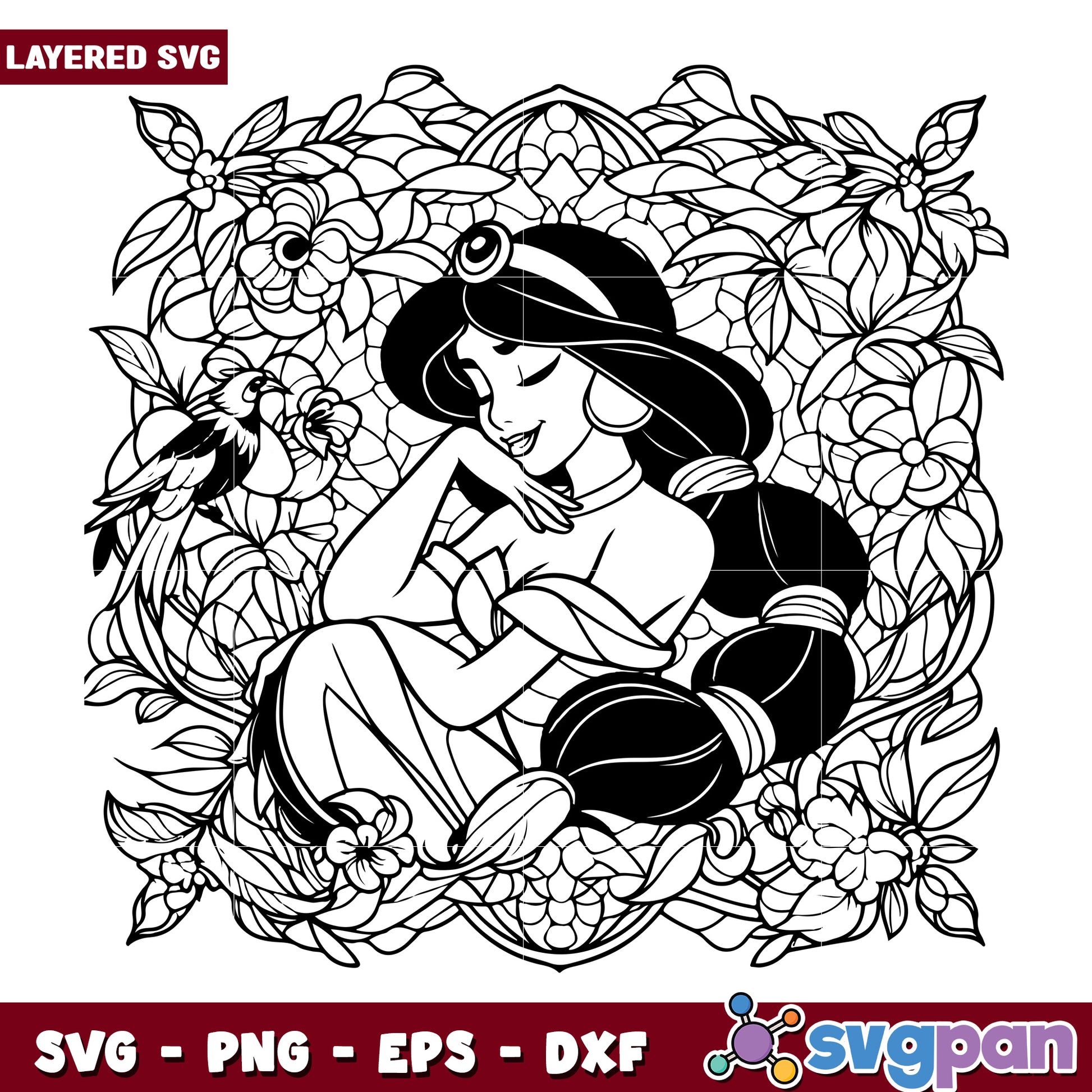 Princess Jasmine SVG Floral Mandala