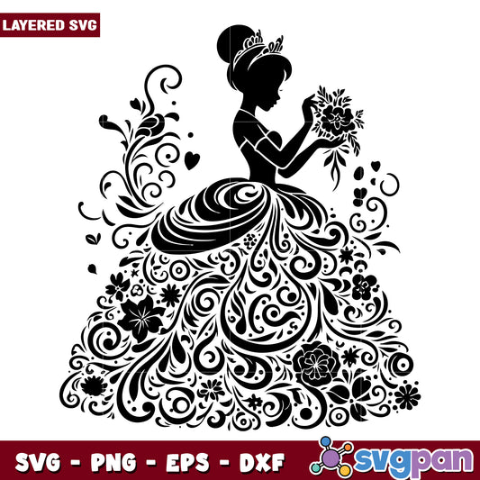 Princess Silhouette Floral Dress SVG
