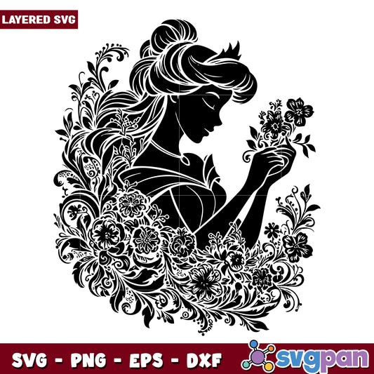 Princess Silhouette Floral SVG Design