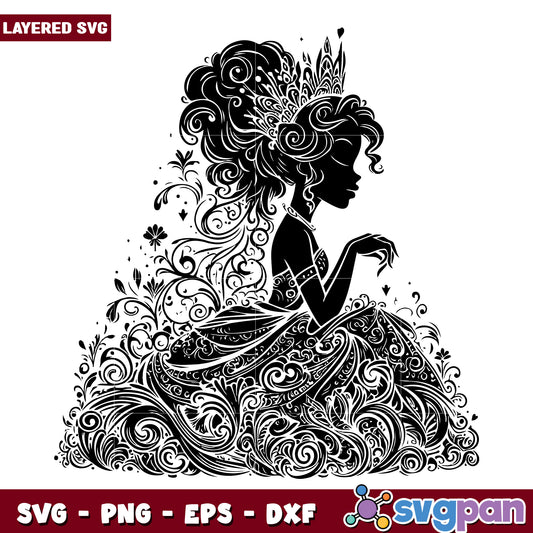 Princess Silhouette SVG Floral Crown Design