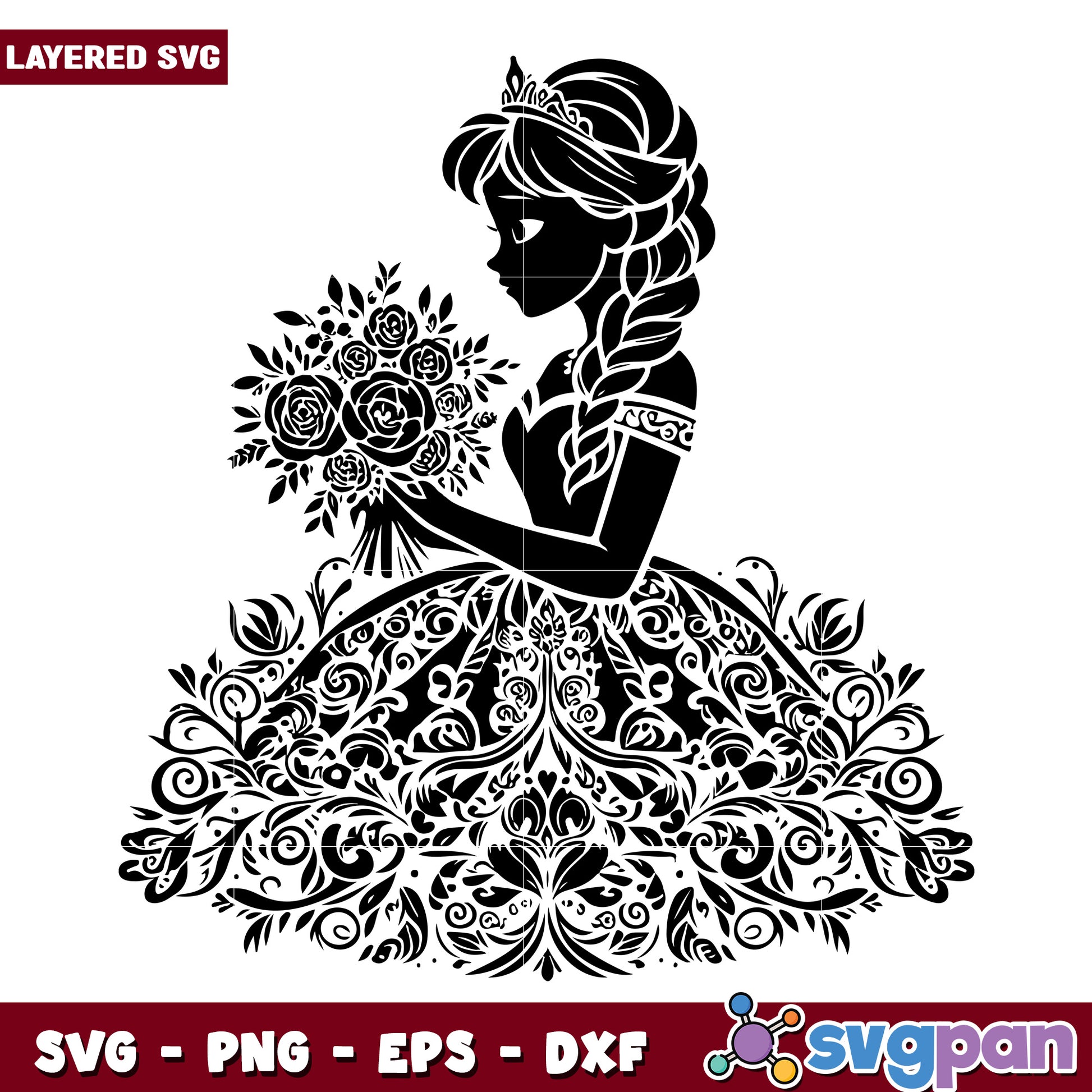 Princess Silhouette SVG Floral Dress