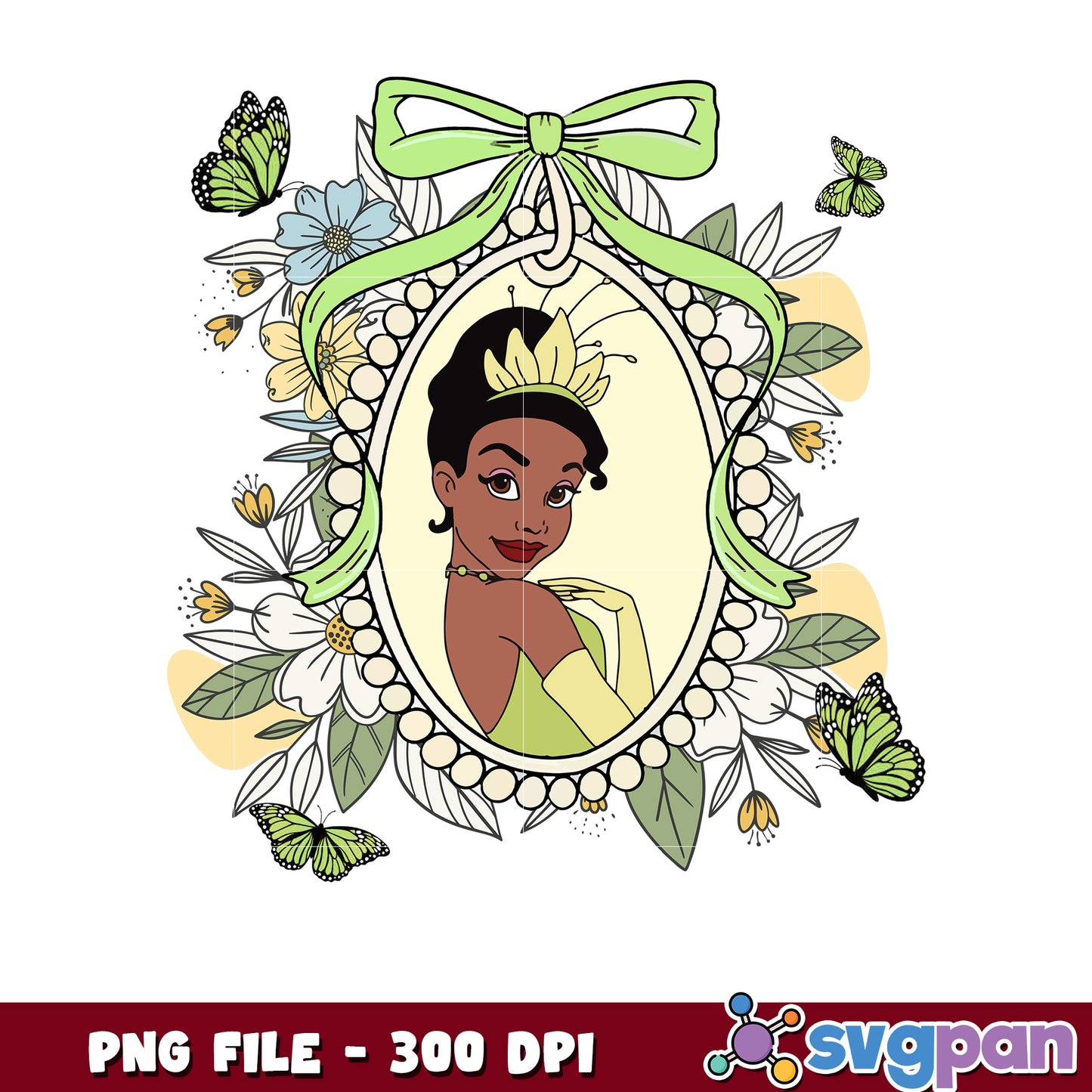 Princess Tiana PNG Floral Frame