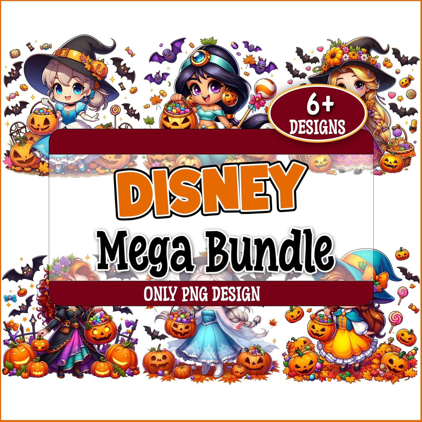 Princess chibi halloween png bundle