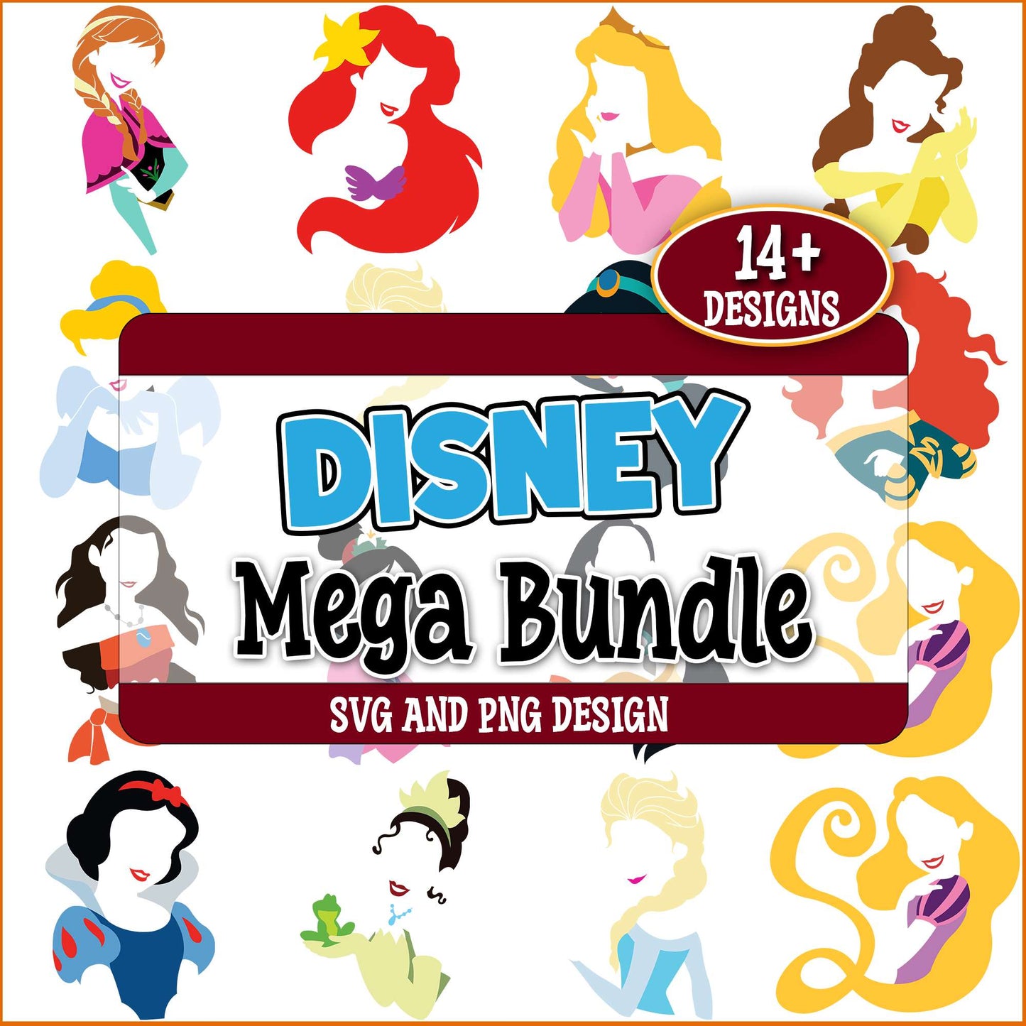 Princess disney sketch svg bundle