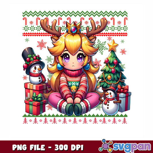 Princess peach png, christmas gifts png, christmas peach png