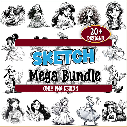 Princess pencil art png bundle
