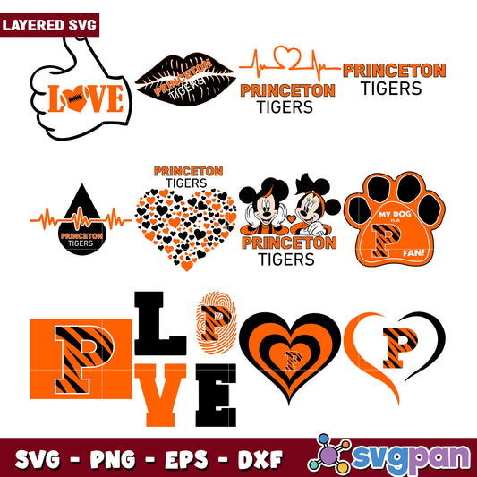 Princeton Tigers SVG Bundle Love, Hearts, Mickey