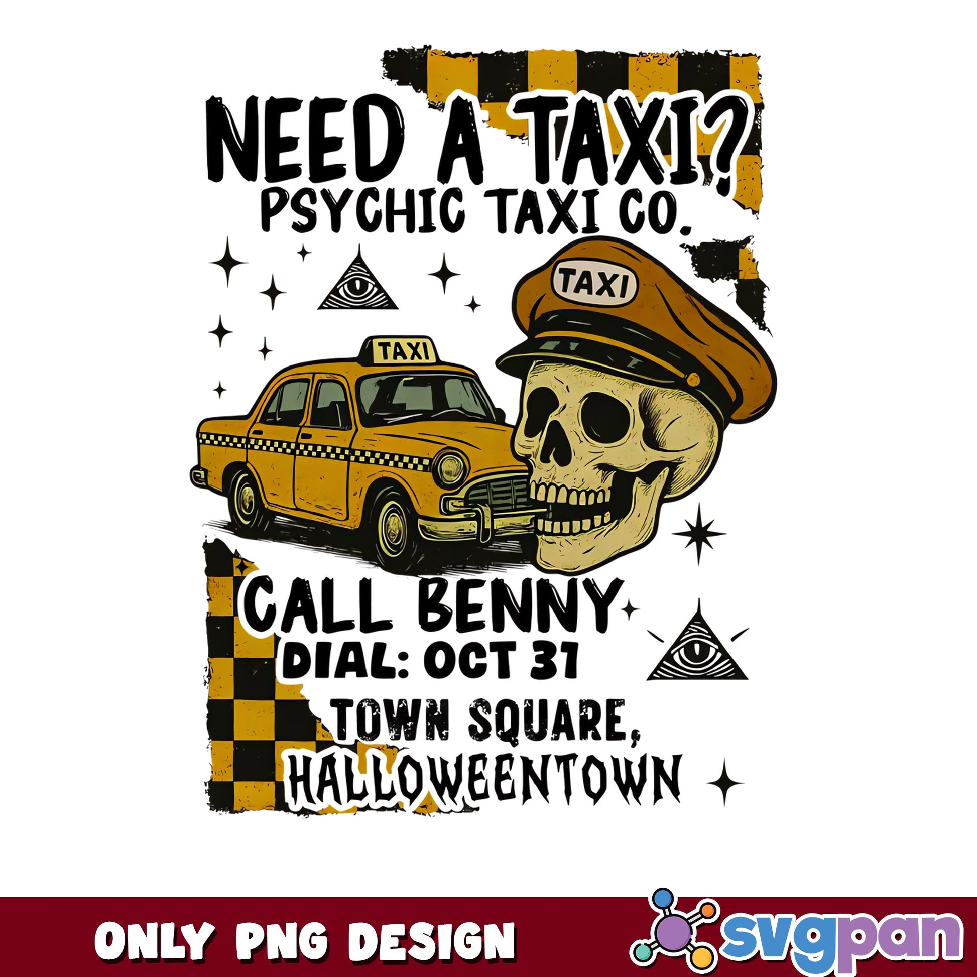Psychic Taxi Co Skull Halloween PNG, Spooky PNG, Halloween PNG