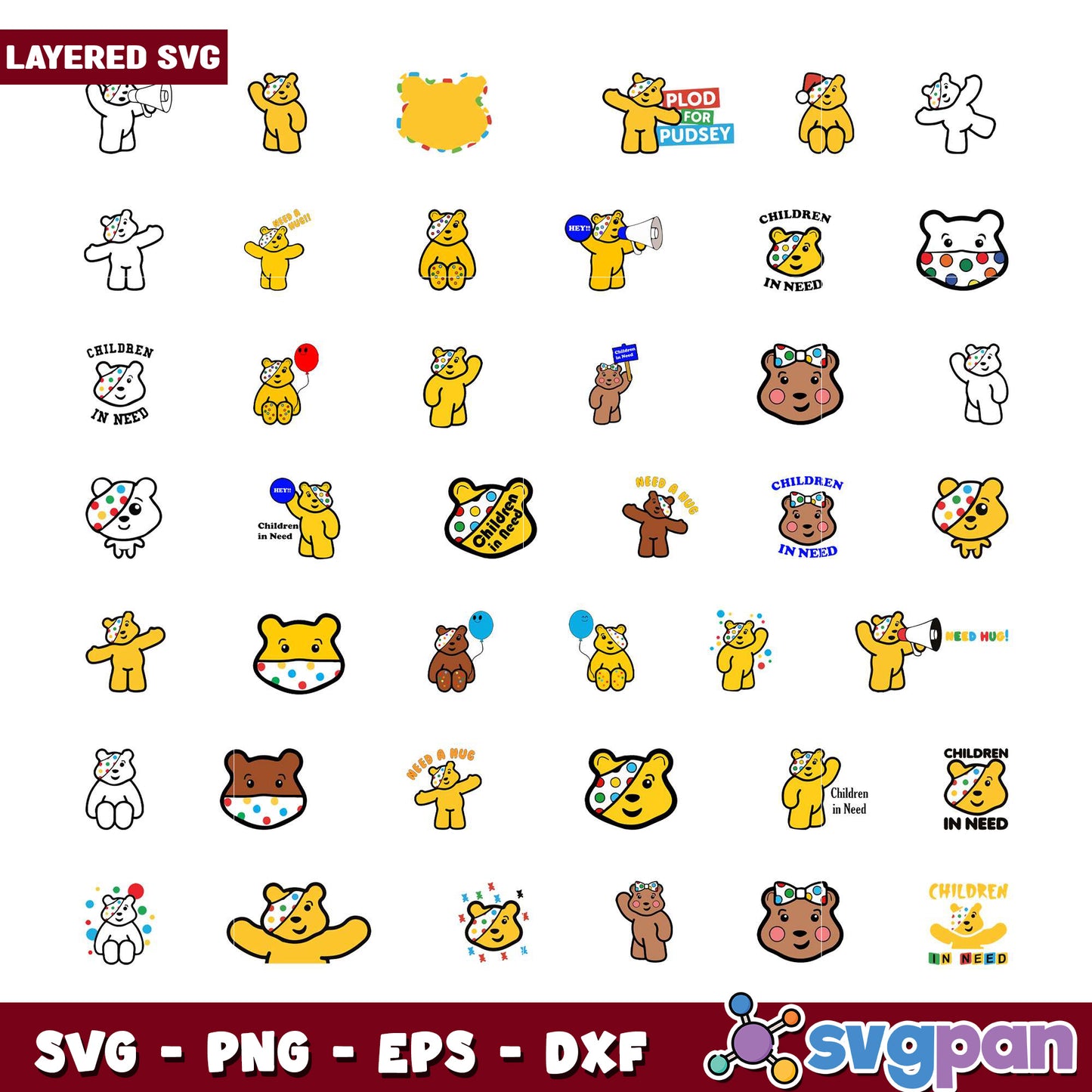 Pudsey Bear SVG Bundle Layered Designs