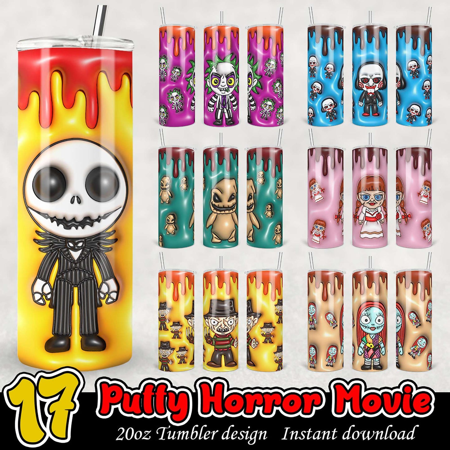 Puffy Horror Movie Tumbler Designs PNG