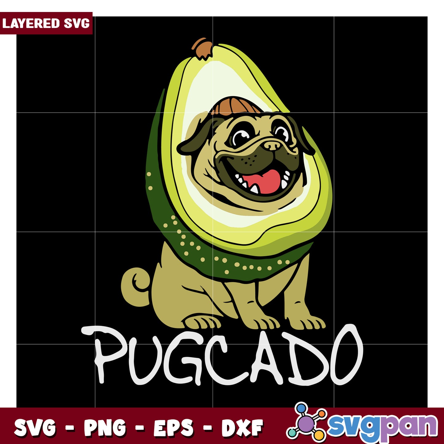 Pugcado Dog Avocado Design, Fun Layered SVG Art for Crafts