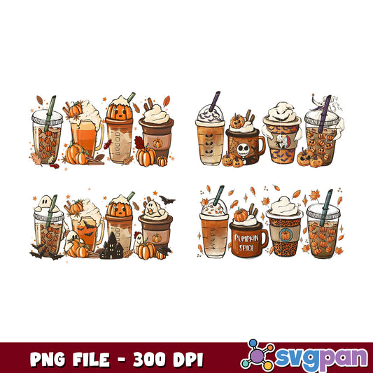 Pumpkin Spice Halloween Coffee PNG Bundle
