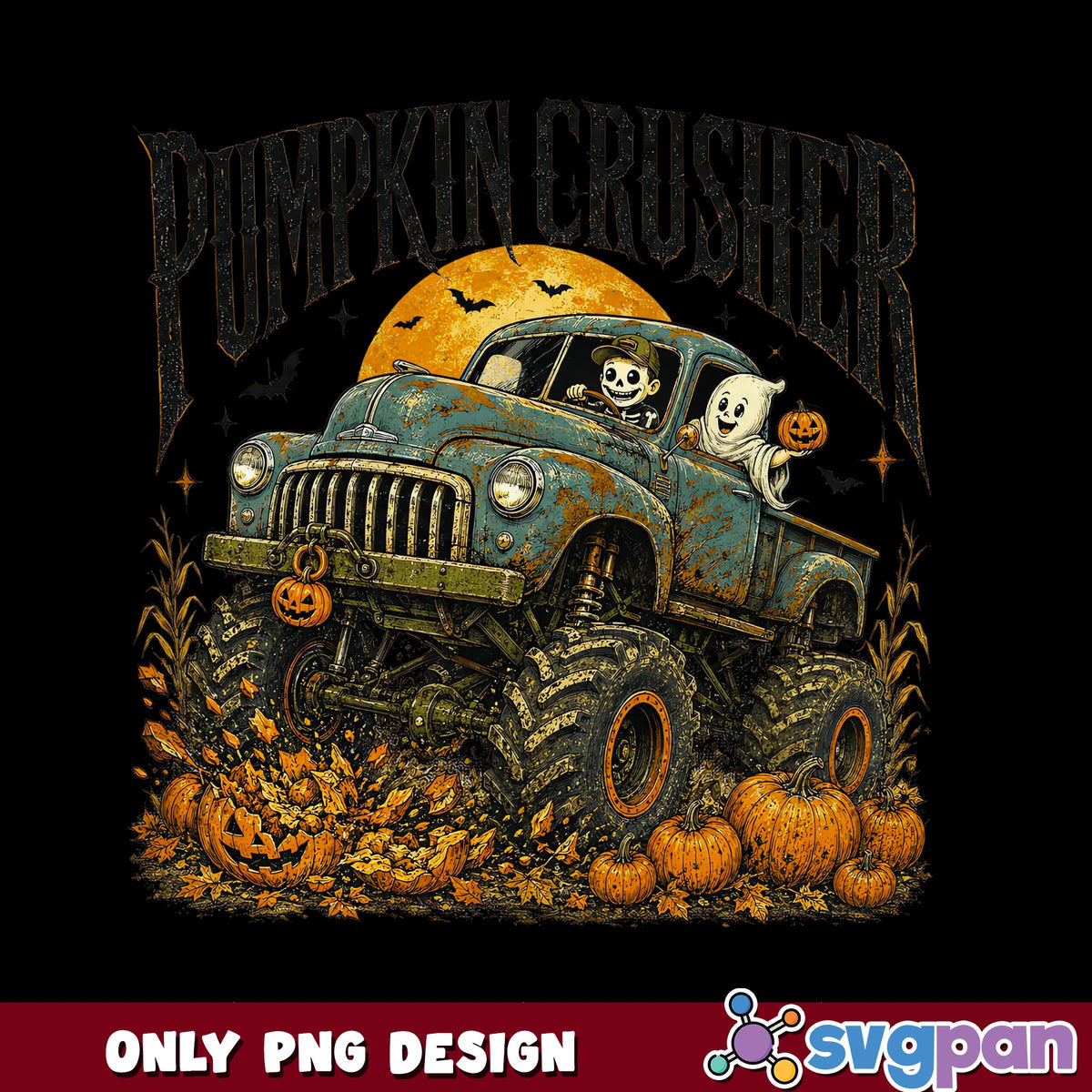 Pumpkin Crusher Monster Truck PNG, Halloween PNG, Ghost PNG