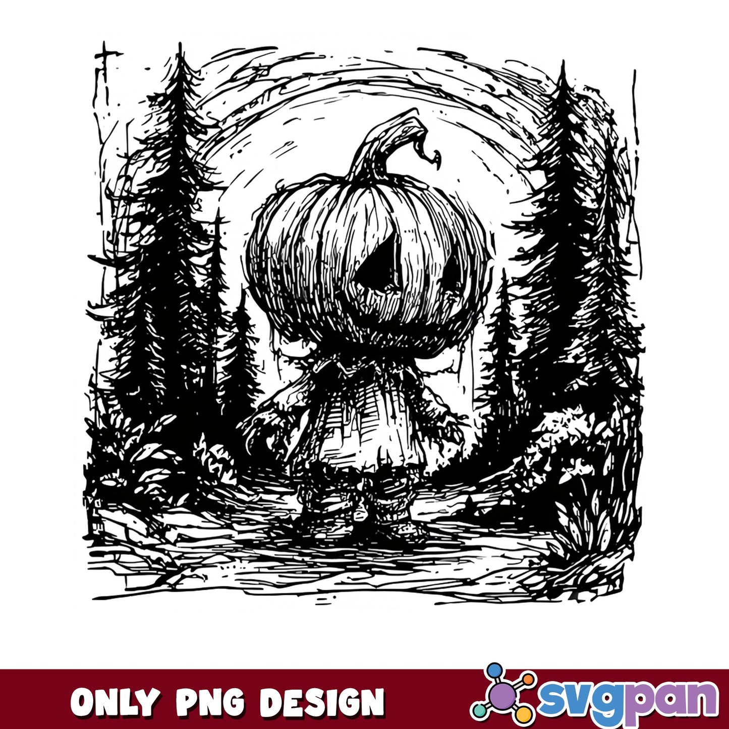 Pumpkin Head Monster Halloween PNG, Spooky Forest PNG, Jack O Lantern PNG