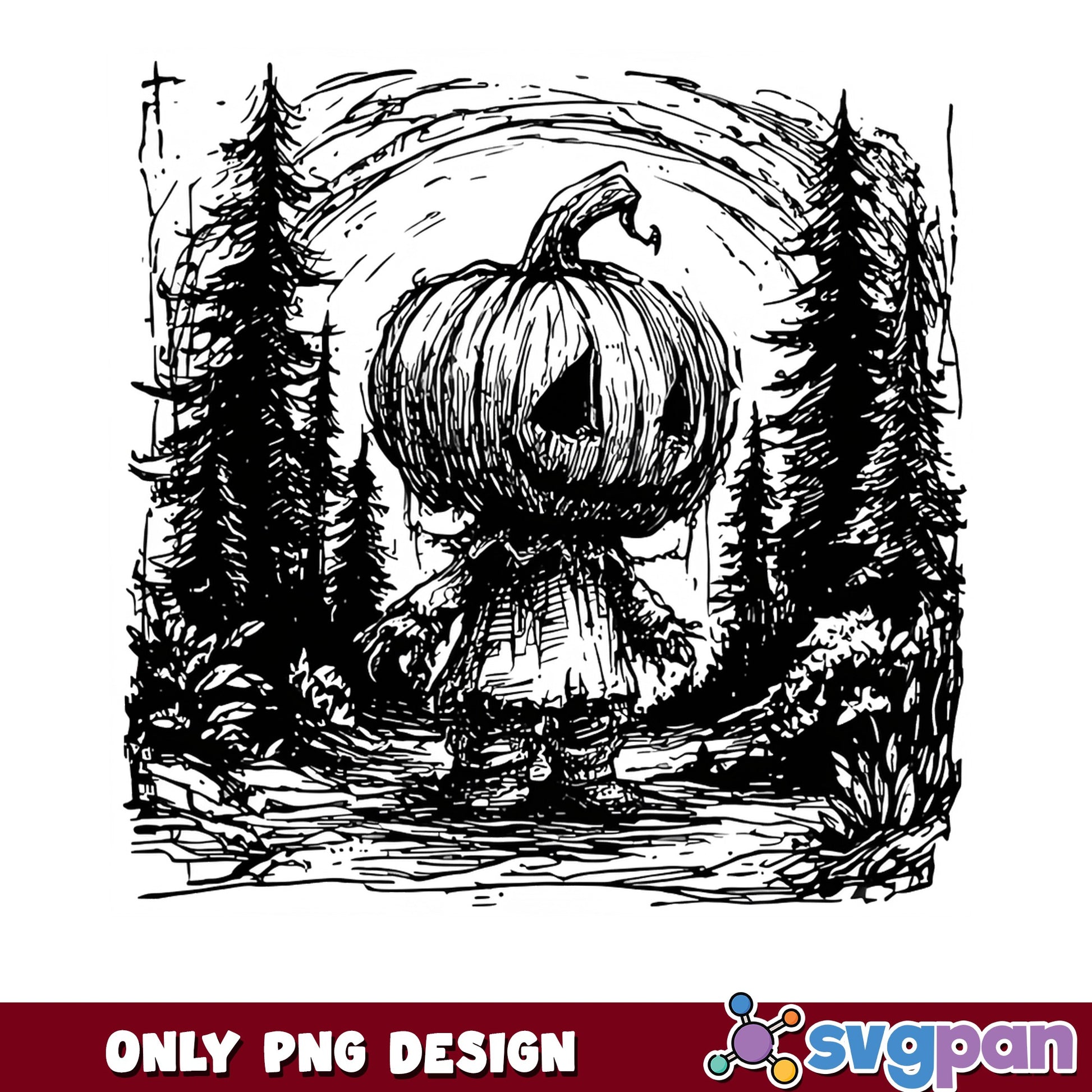 Pumpkin Head Monster Halloween PNG, Spooky Forest PNG, Jack O Lantern PNG